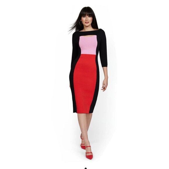 New York & Company Red and Pink Colorblock Dress - Picture 1 of 2